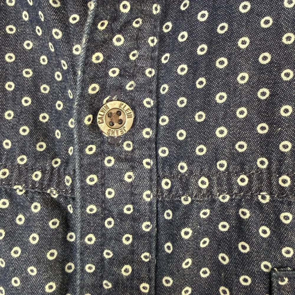 Calvin Klein Jeans Shirt Mens Medium Navy Blue Short Sleeve Button Up Pockets